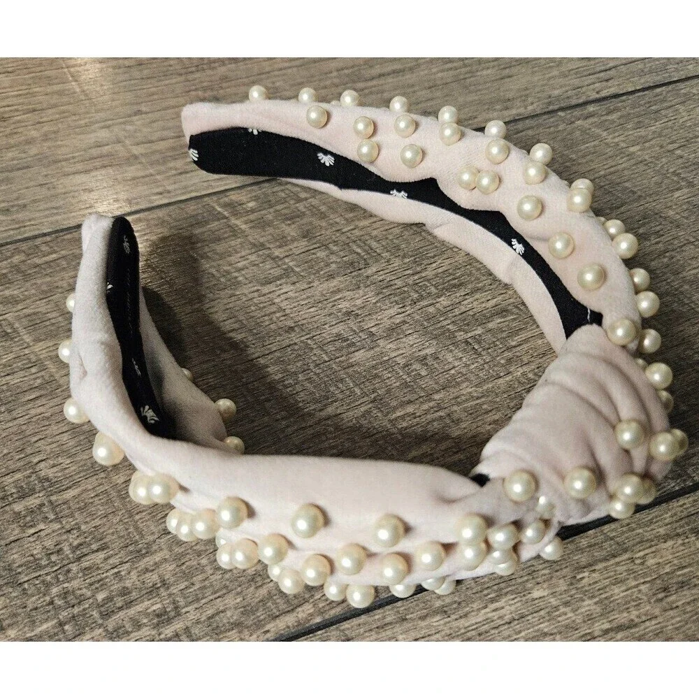 Lele Sadoughi Light Pink Pearl Velvet Headband
